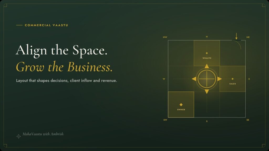 A calm, well-organised modern office arranged according to Business Vaastu principles.